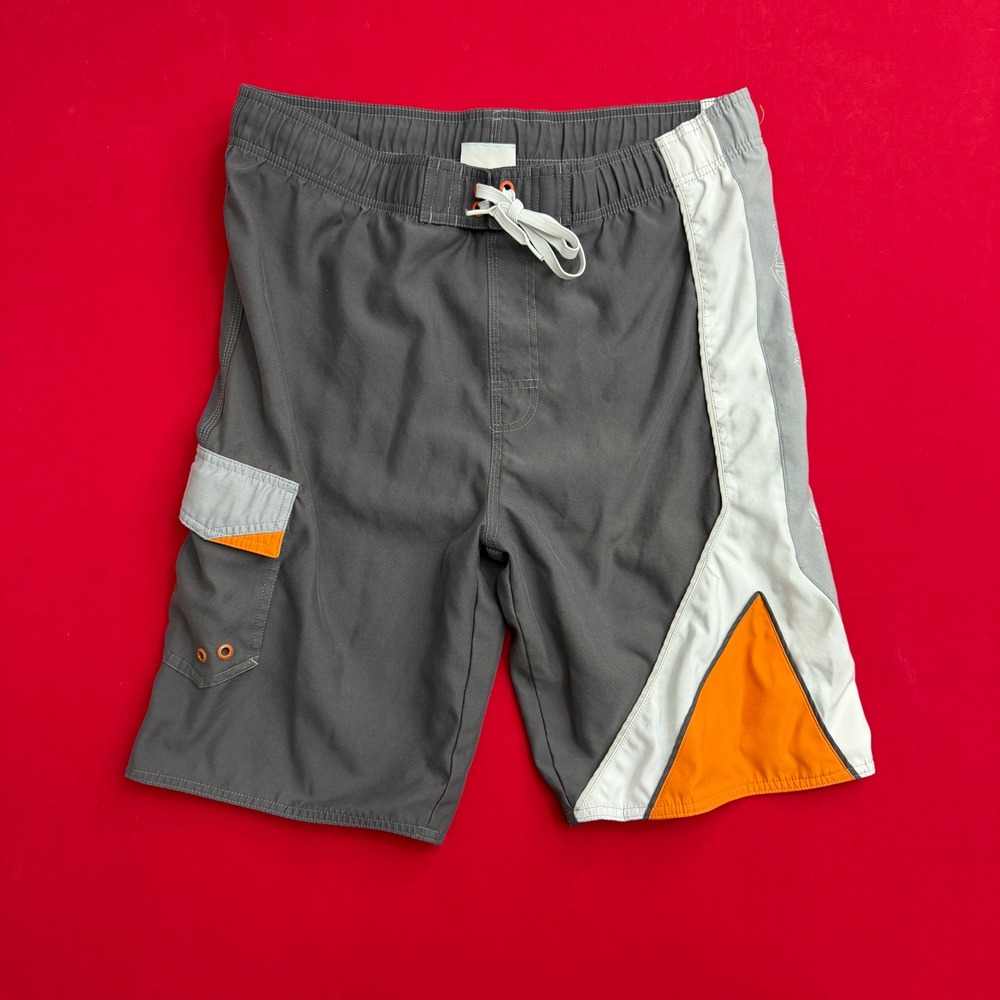 Urban Pipeline Mens Grey Orange Colorblock Board Shorts Swim Trunks Small